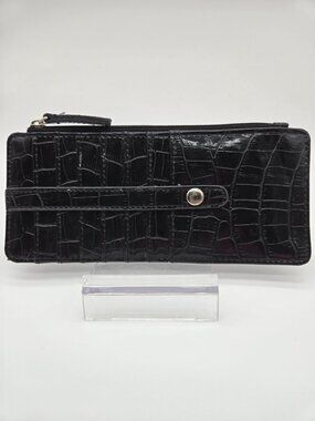 Guang Tong Black Faux Croc Card Holder Wallet Slim Organizer Pre-Loved